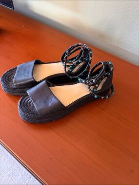 Marc Fisher Black Studded Ankle-Strap Espadrille Sandals